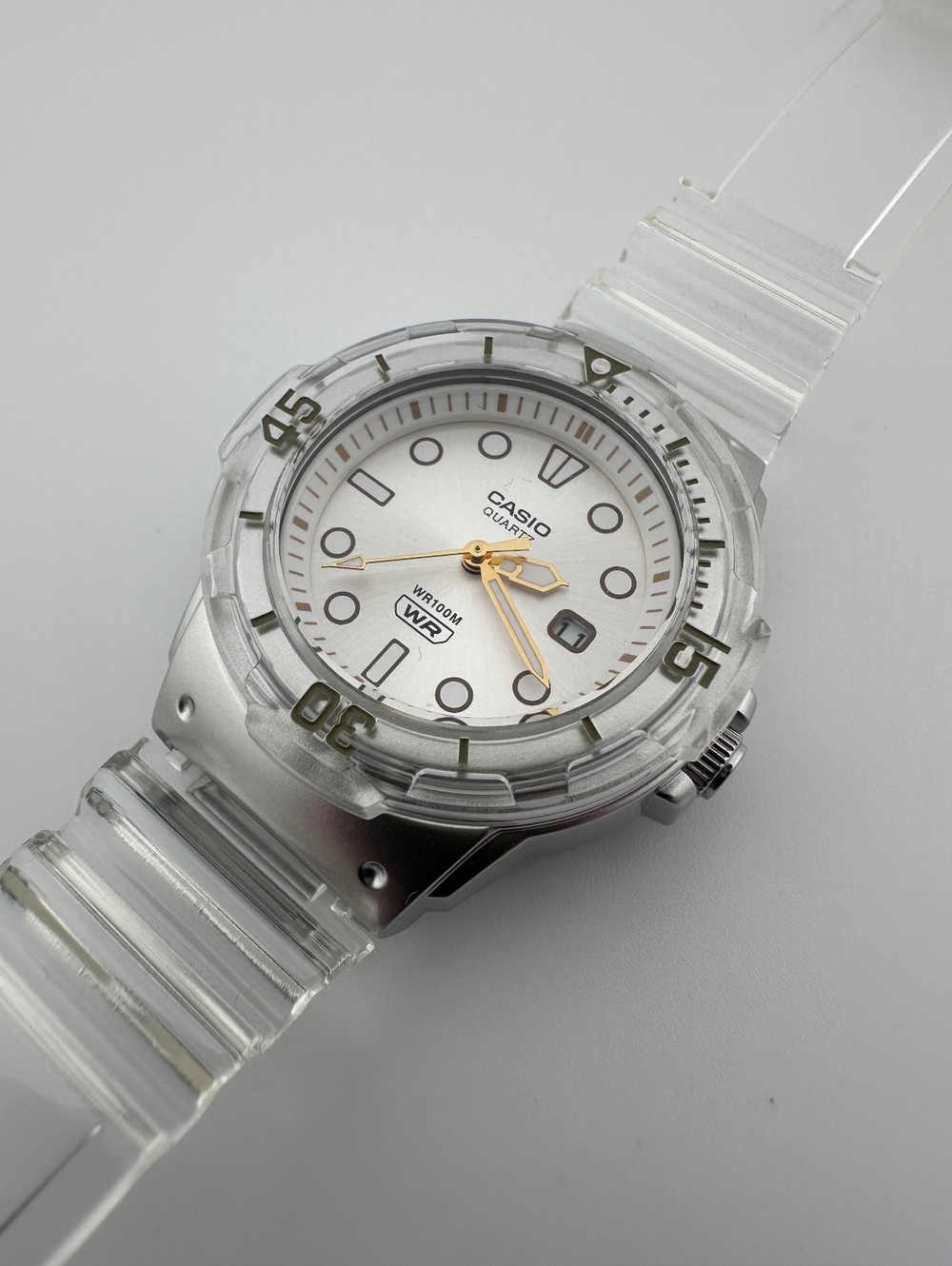 Casio Clear Transparent Watch White Gold Dial 100M